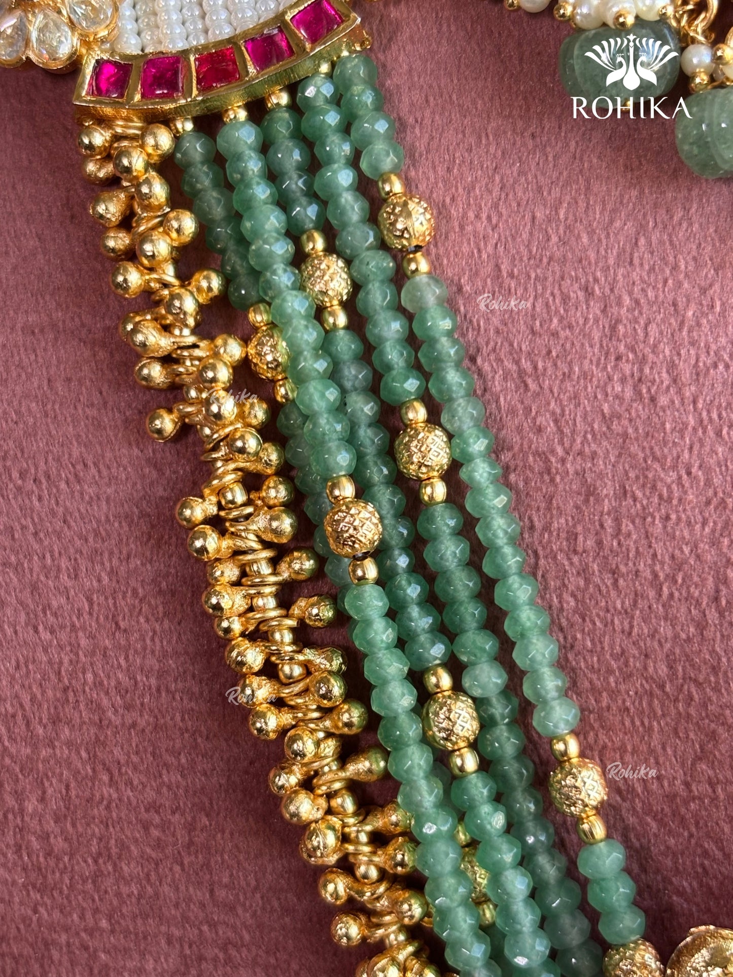 Dhriti Moisanite Heritage Necklace Combo Set - Mint Green