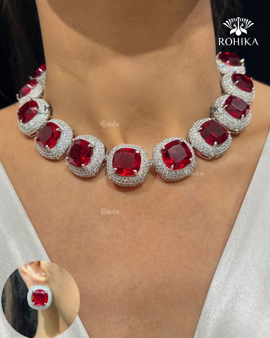 Nora American Diamond Necklace - Red