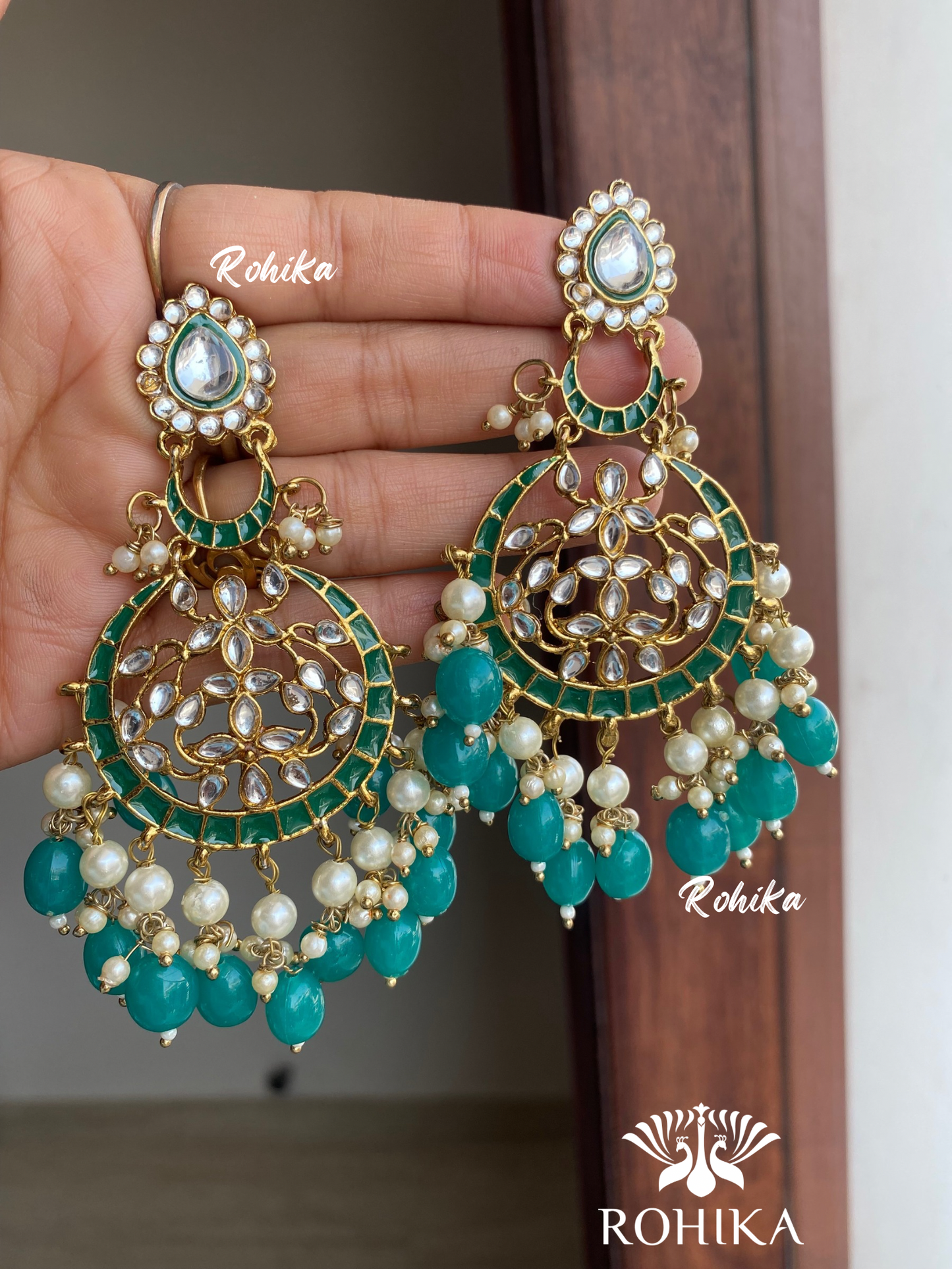 Kajal meenakari kundan earrings - Dark green