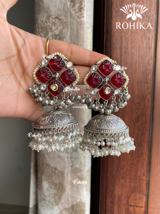 Banjara fusion jhumka earrings (FE-015) - Red