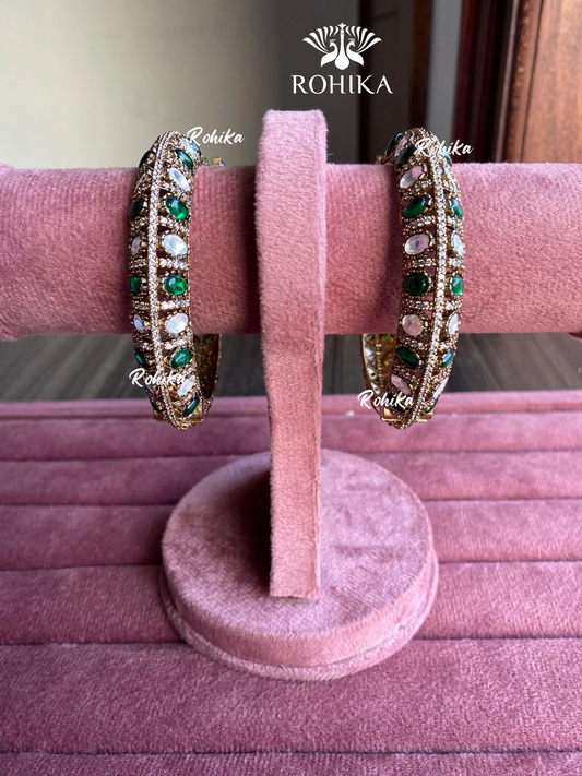 Pushp moisinite kundan kada/bangles - Green