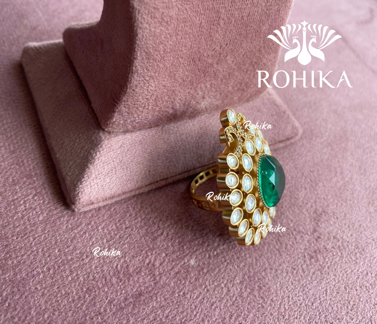 Angana polki kundan ring  (SG-028) - Dark green