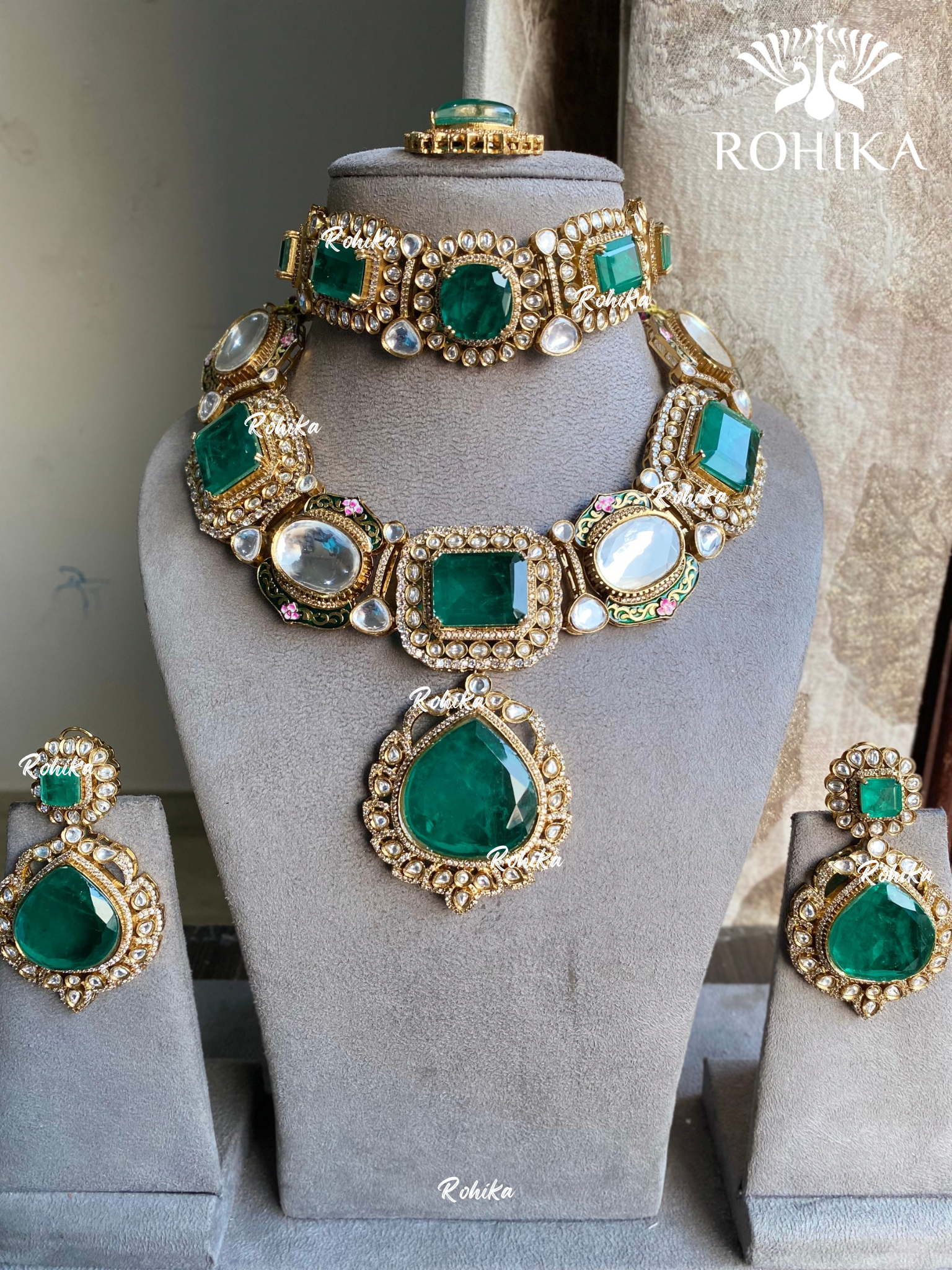 Kriya polki kundan doublets combo set -  Dark Green