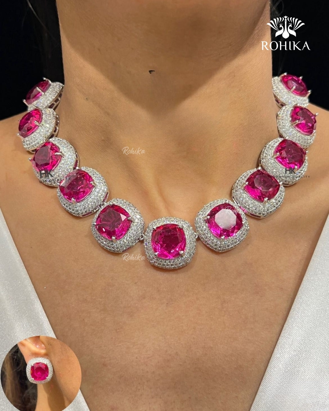 Nora American Diamond Necklace - Pink