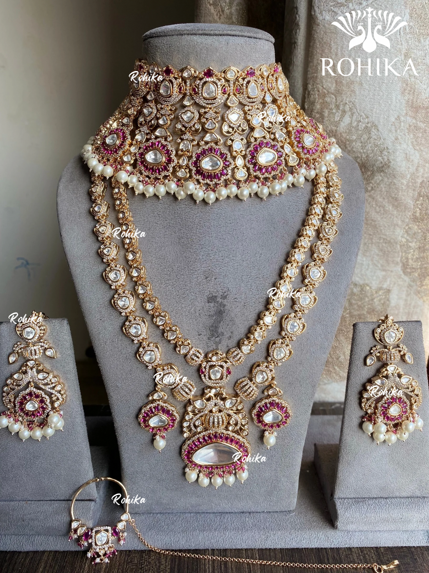 Rajsi moisanite bridal combo set - Pink and golden