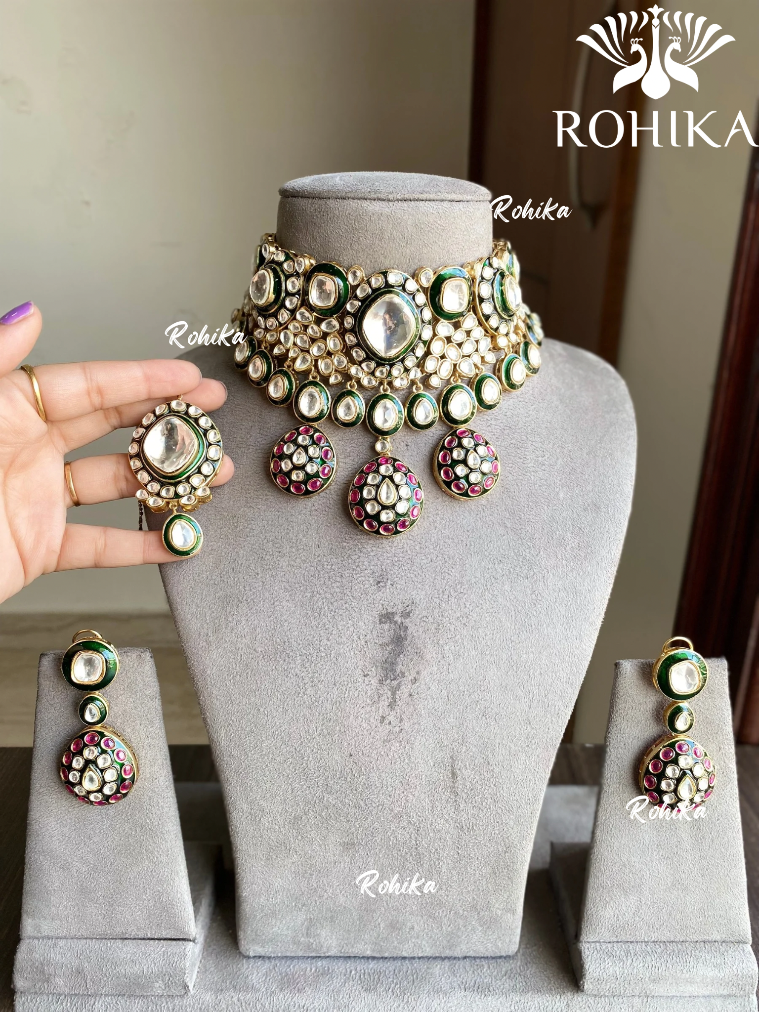 Kaya kundan necklace set - Green