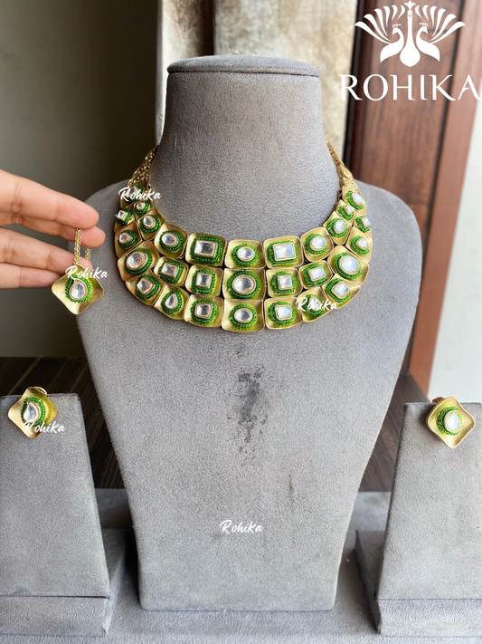 Vatsa polki kundan designer necklace set - Green