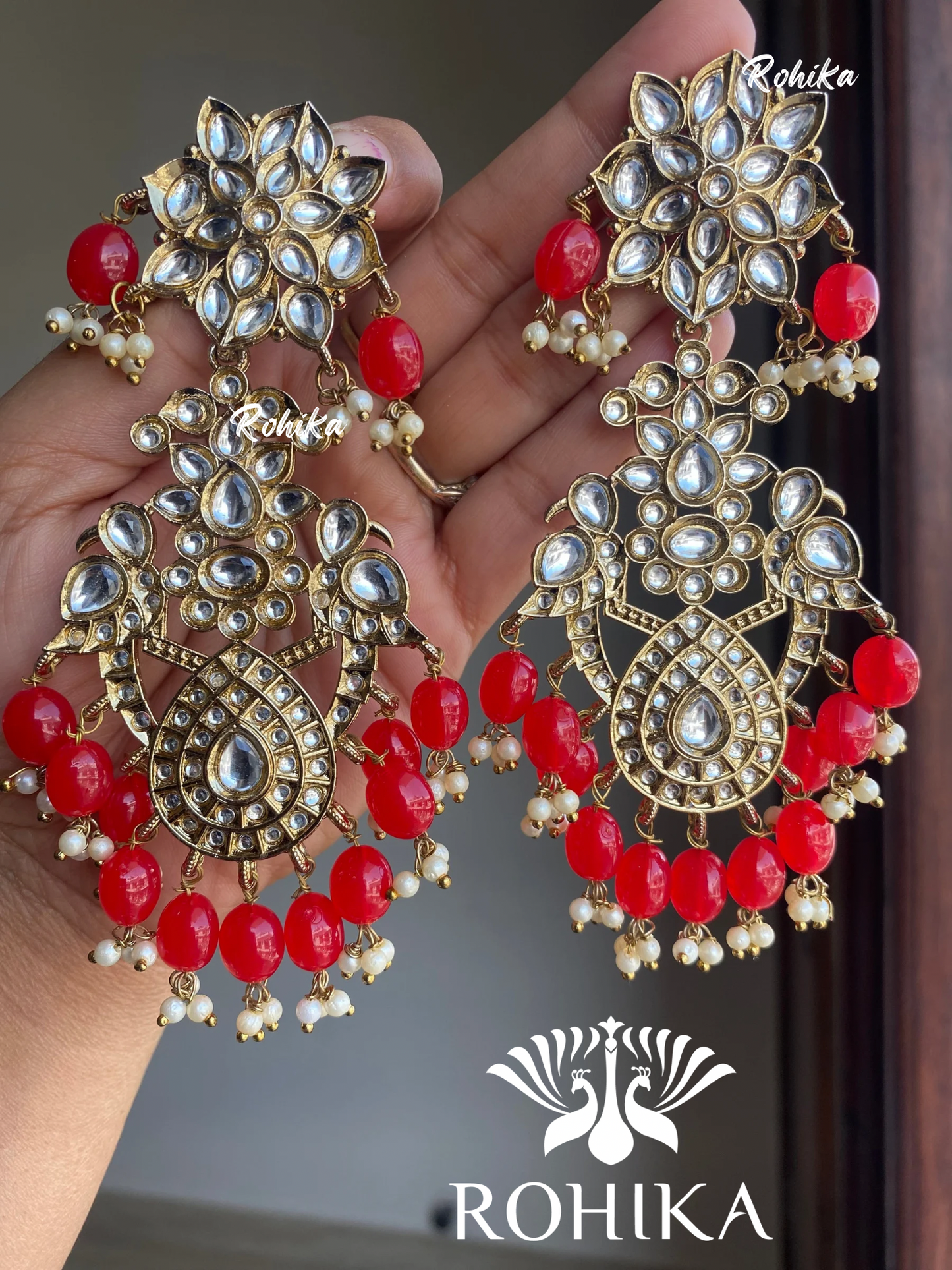 Anupama kundan earrings -Red