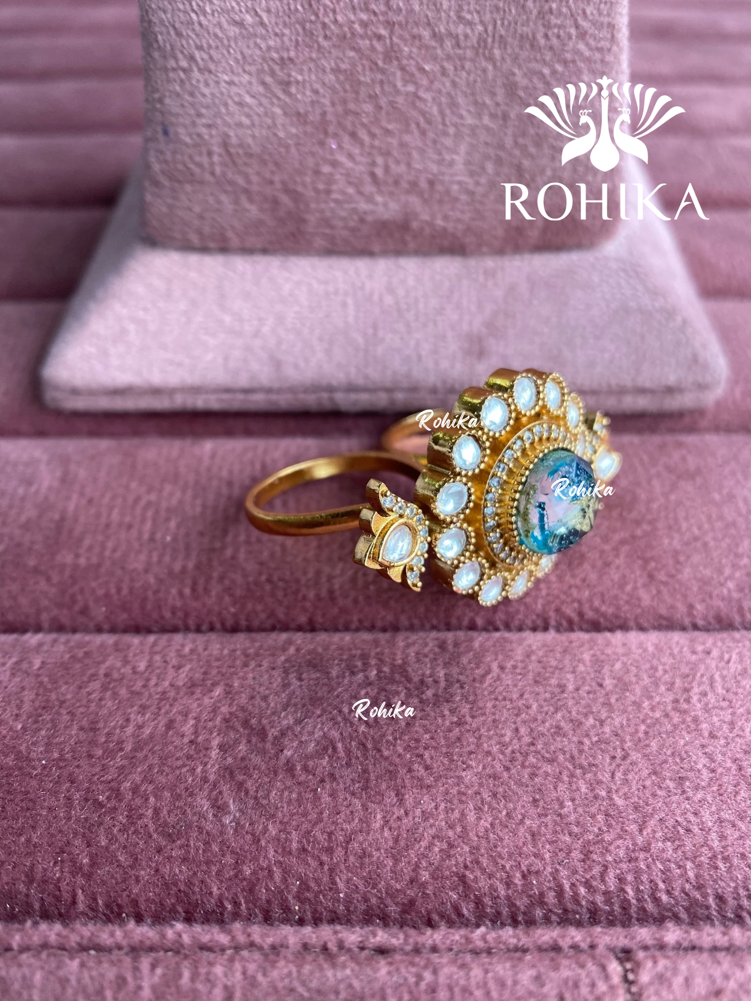 Angana polki kundan ring (SG-145) - Blue