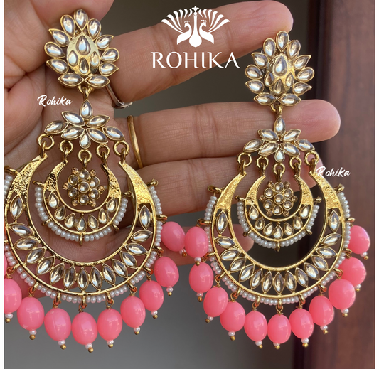 Damini kundan earrings  - Pink