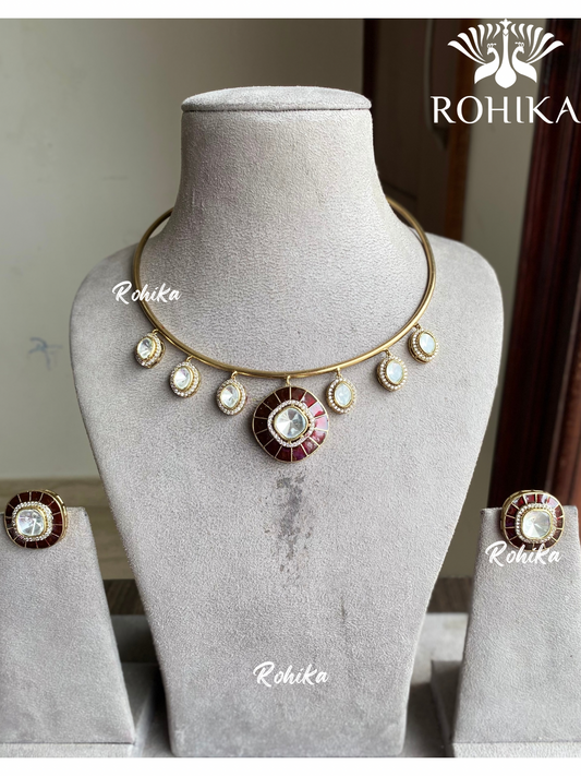 Snavya polki kundan hasli necklace - Red