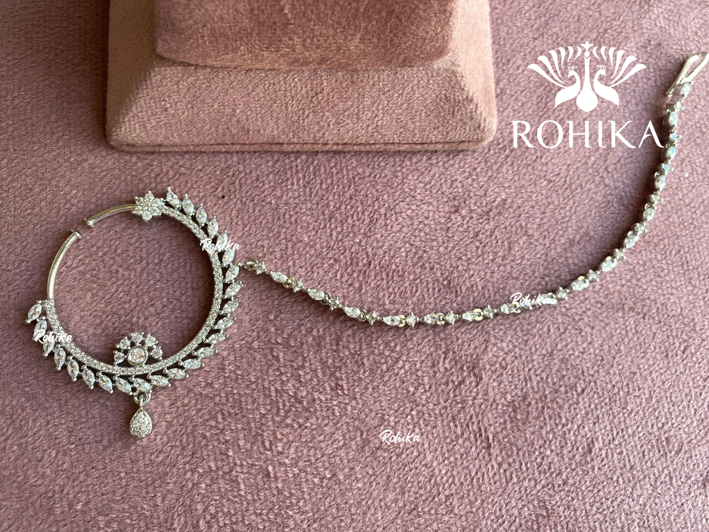Pari silver stone Nath - 006 (with chain) - Silver polish - Rohika store 