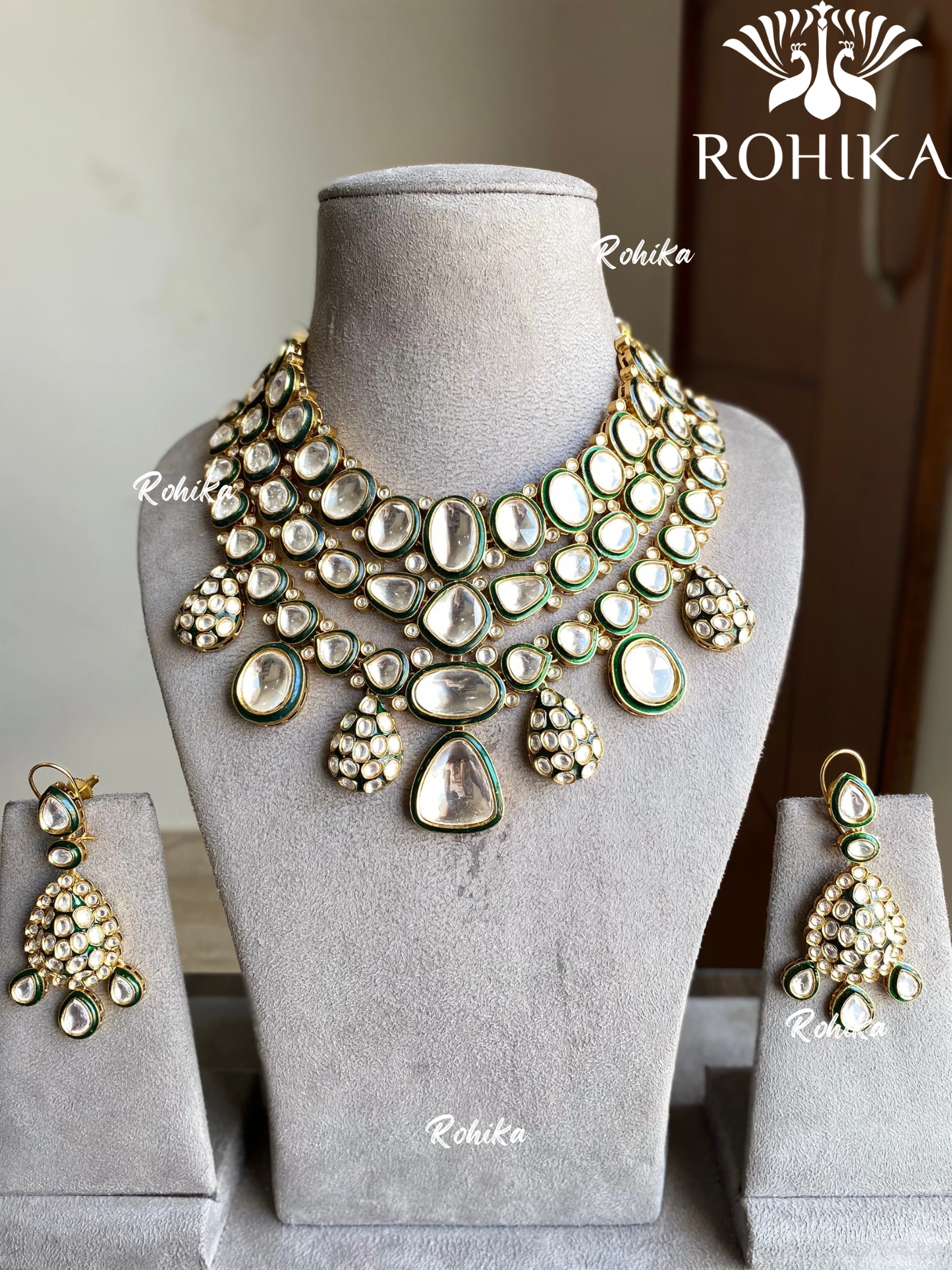 Kimaya kundan necklace set - Green