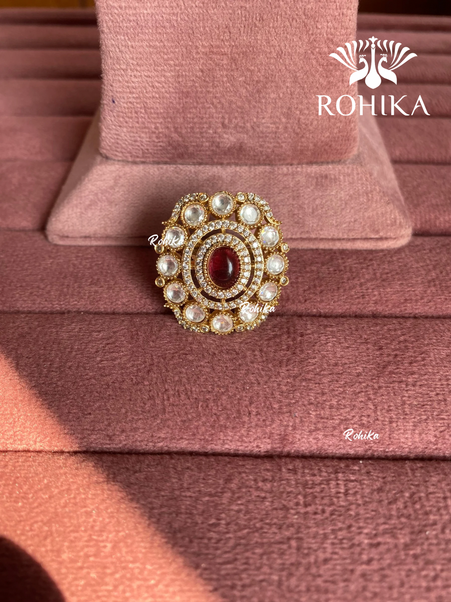 Angana polki kundan ring (SG-095) - Ruby red