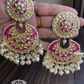 Tisha earrings and maangtikka combo - Dark pink