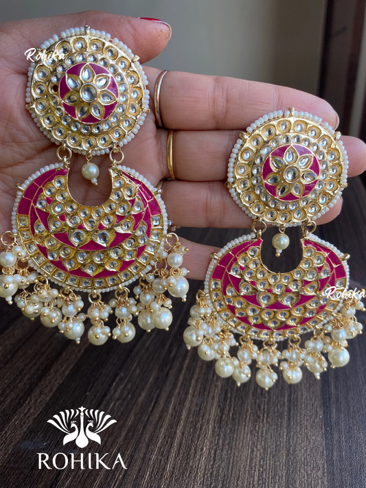 Tisha earrings and maangtikka combo - Dark pink