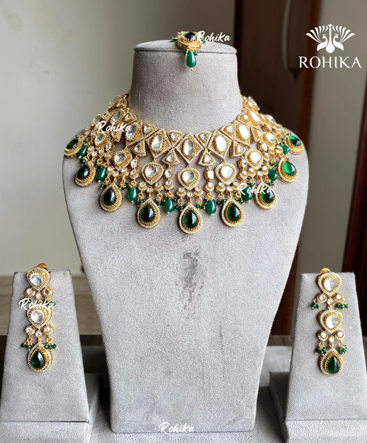 Ameya polki kundan necklace set - Green