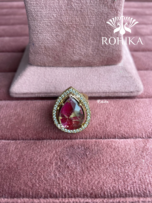 Angana polki kundan ring (SG-091) - Dark pink 