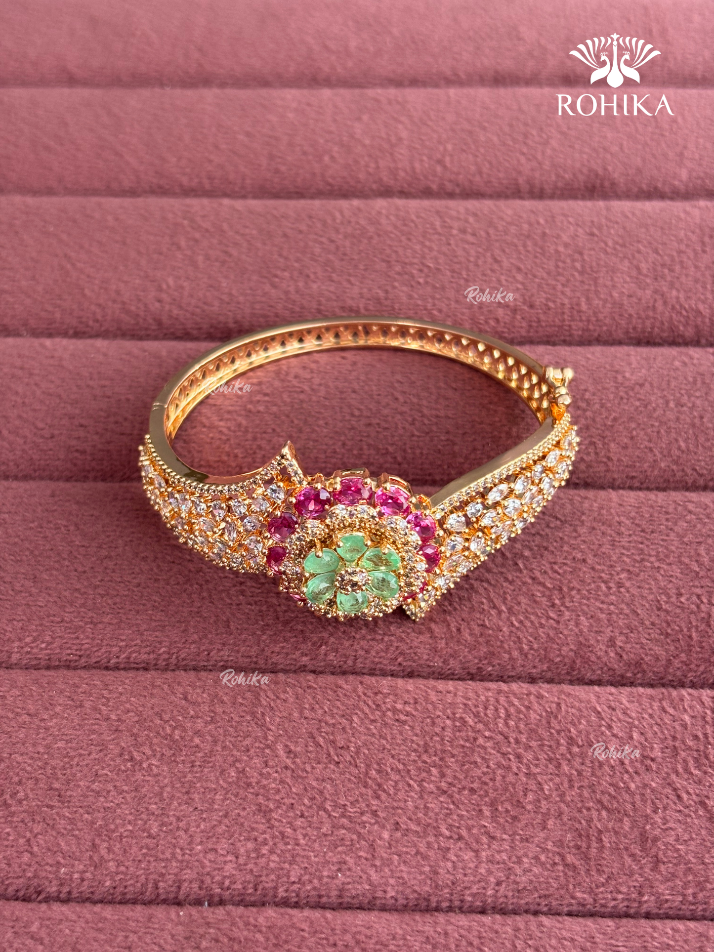 Camila American Diamond Bracelet/Kada (MB-0110) -  Pink And Mint Green