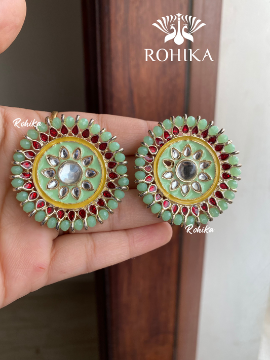 Zooni kundan studs - Mint green