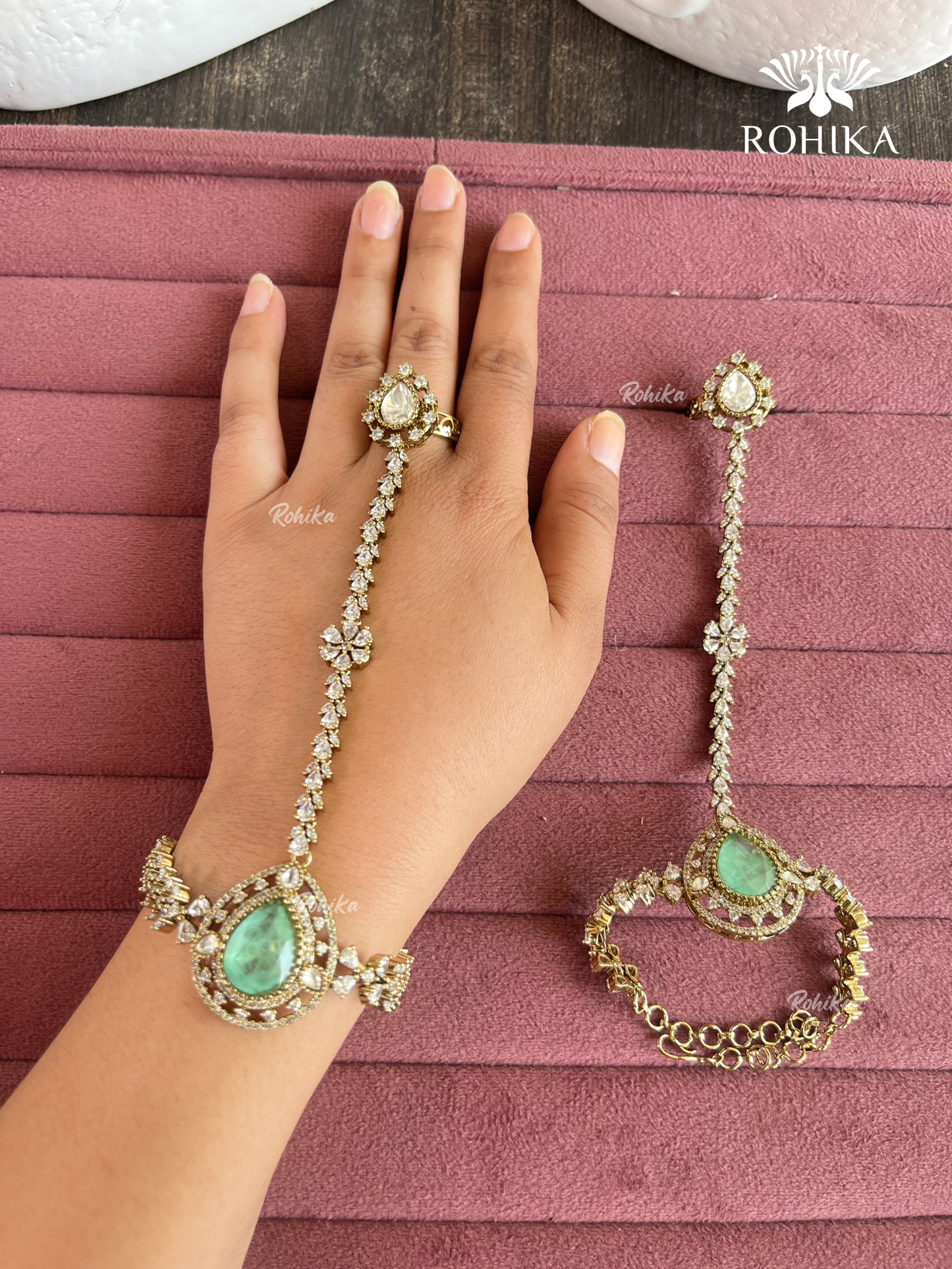 AD kundan haathphool (HP020) - Mint Green
