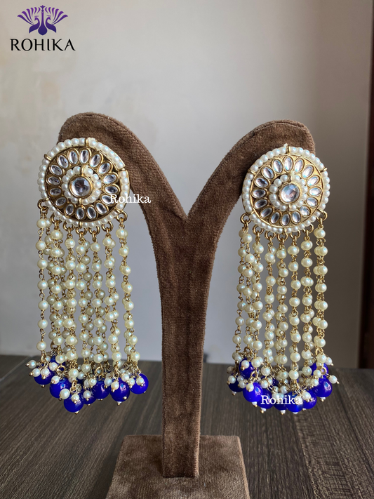 Pearl kundan earrings - Dark Blue