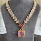 Farah AD Doublet Long Necklace Set - Pink