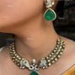 Medha Polki Kundan Doublet  Necklace Set - Dark green