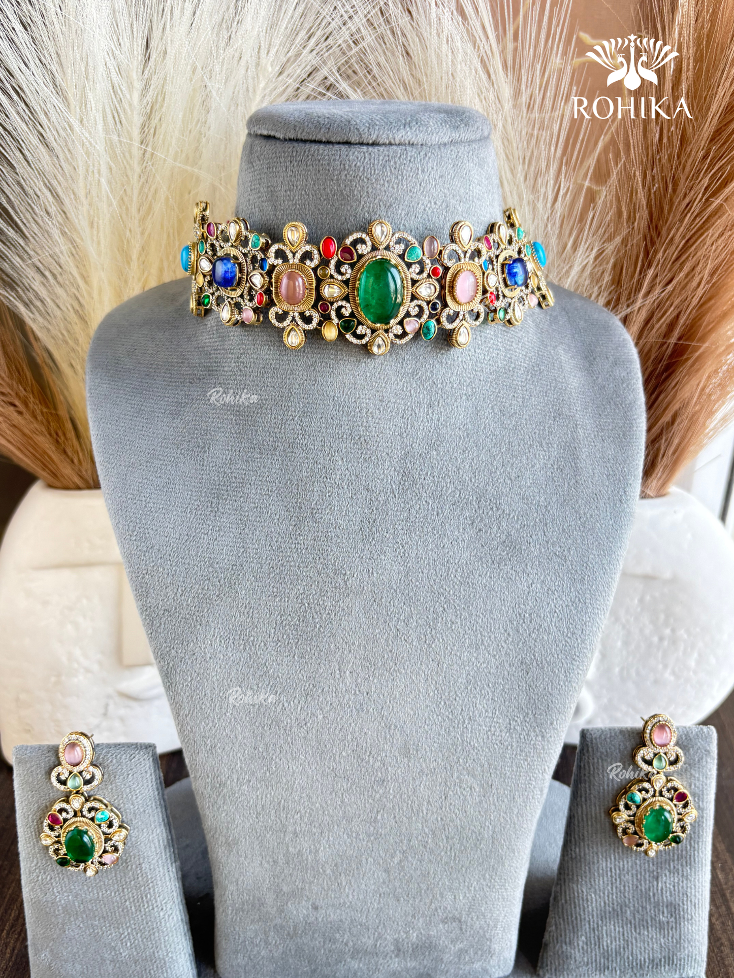 Saabya inspired fusion necklace set (SS036) - Multi colour
