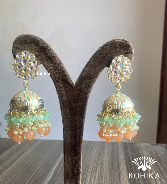 Rashmika jhumka earrings - Red and Green