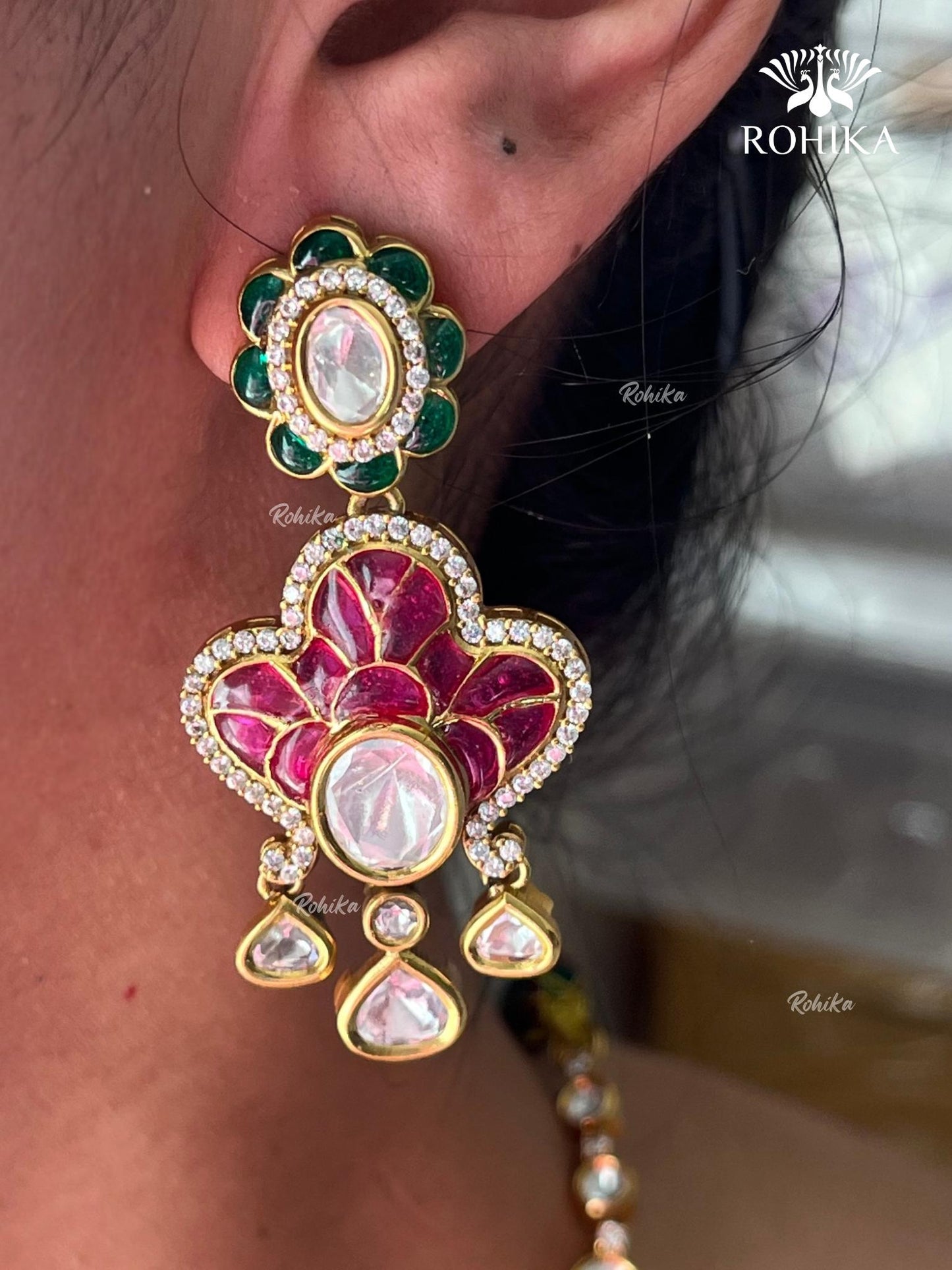 Ura Moisanite Necklace set -Ruby Red