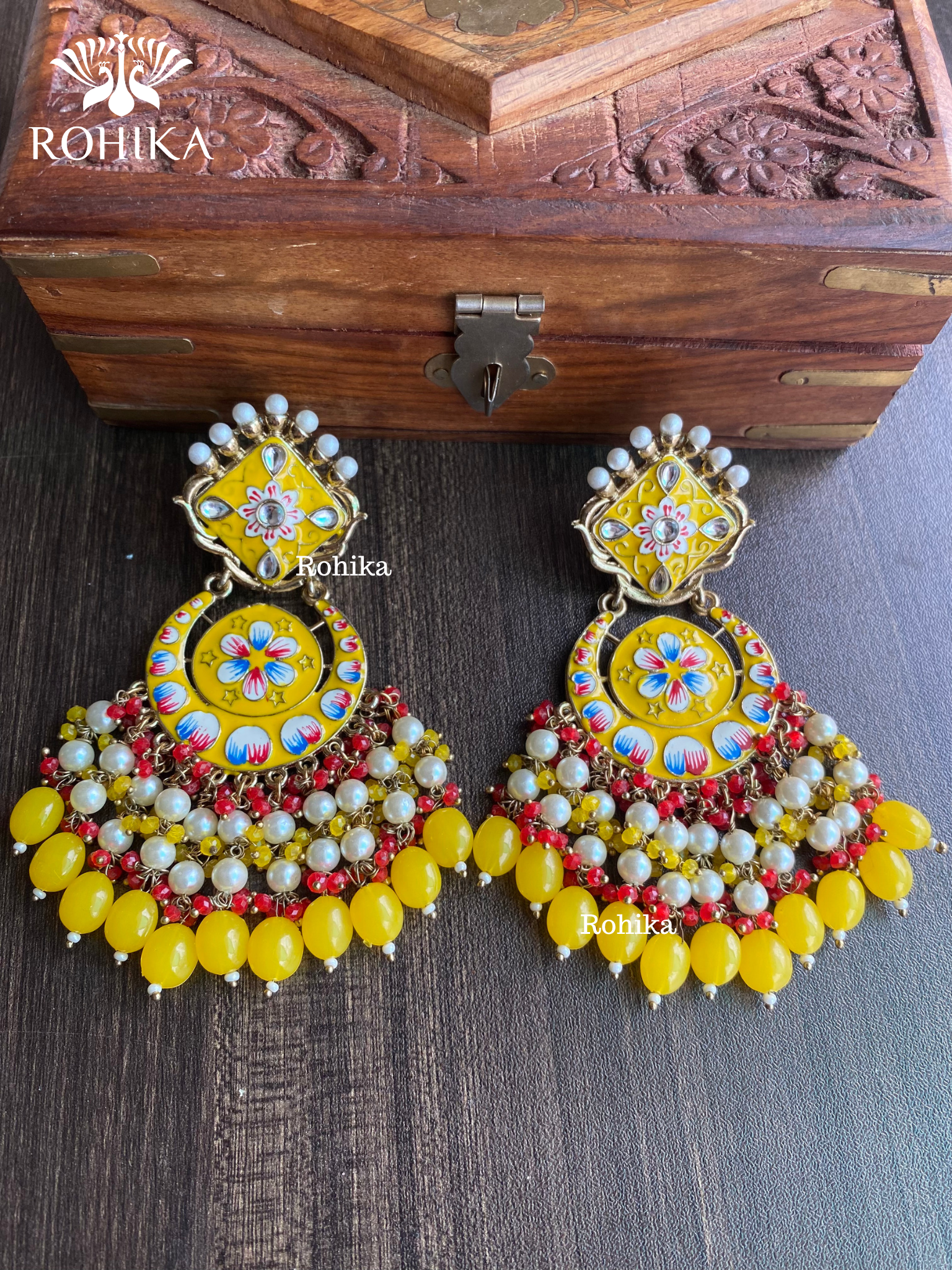 Rashmi meenakari earrings - Yellow