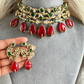 Floral choker set -  Dark green & ruby red