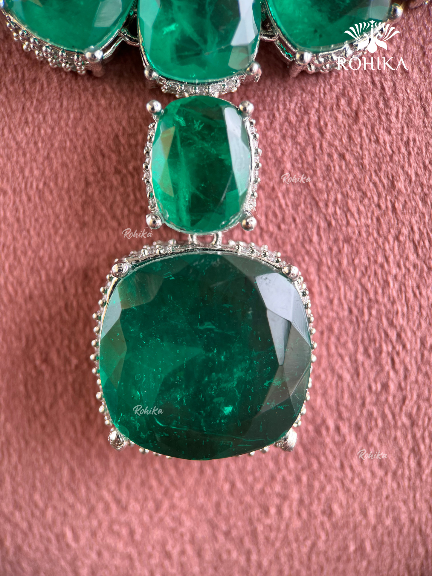 Anvi AD Doublet Layered Necklace Set - Dark Green