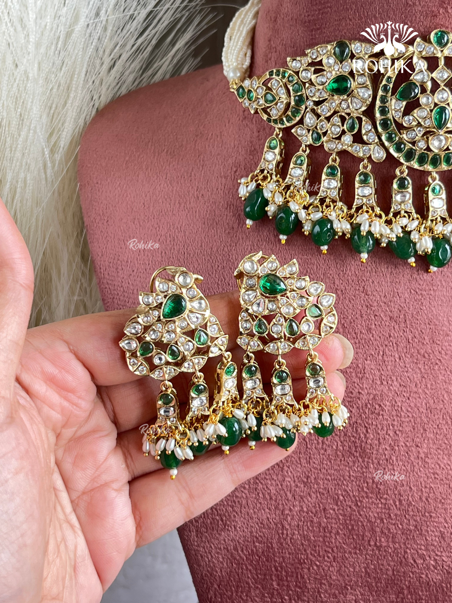Archana Kundan Jadau Choker Set - Green