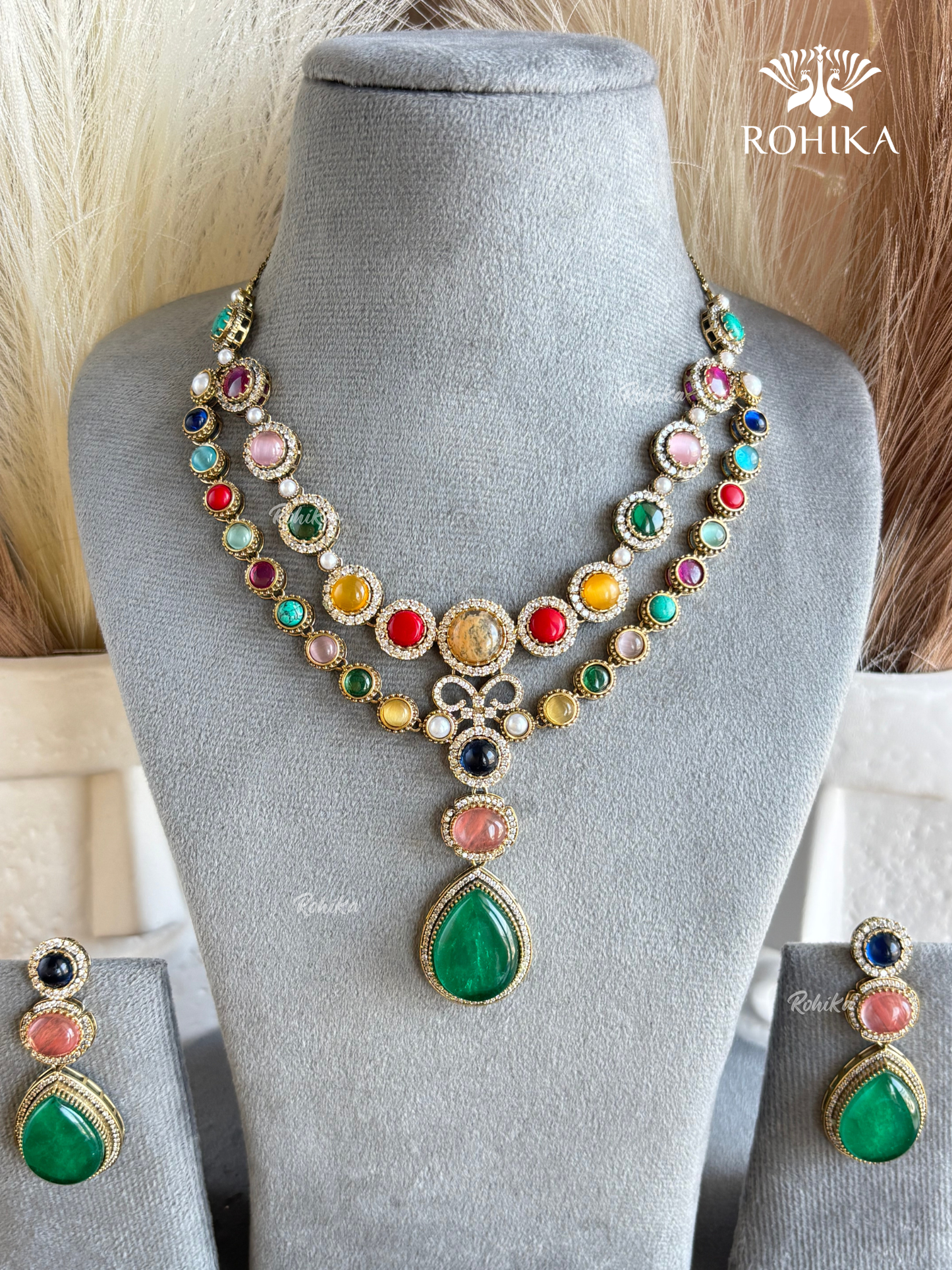 Saabya inspired fusion necklace set (SS037) - Multi colour
