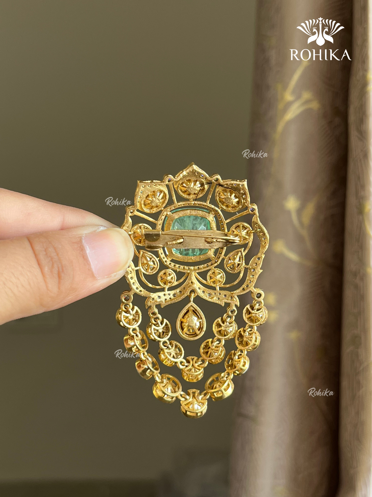 Moisanite kundan Brooch (BR-001) - Mint Green