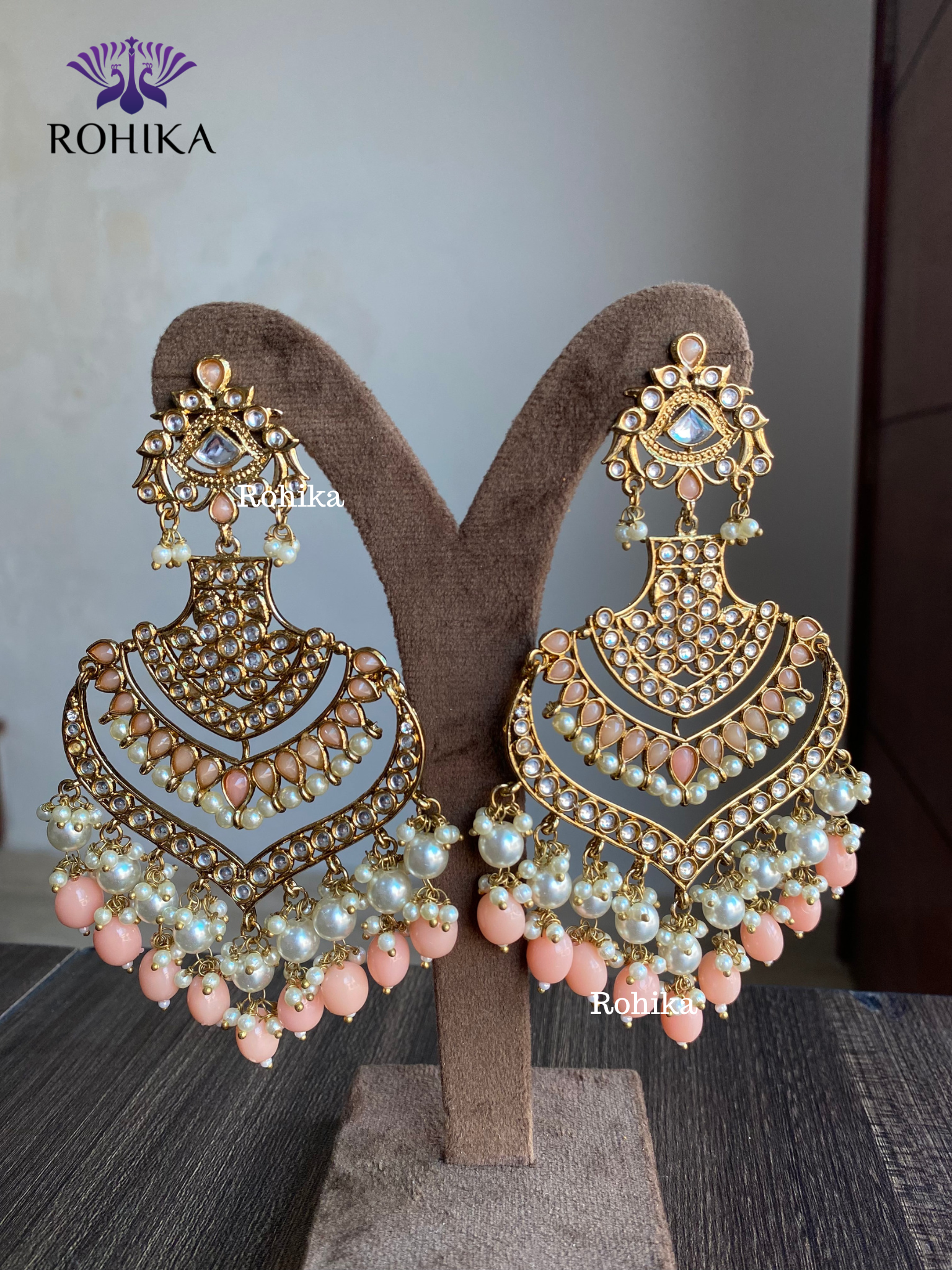 Rajshri polki earrings - Peach