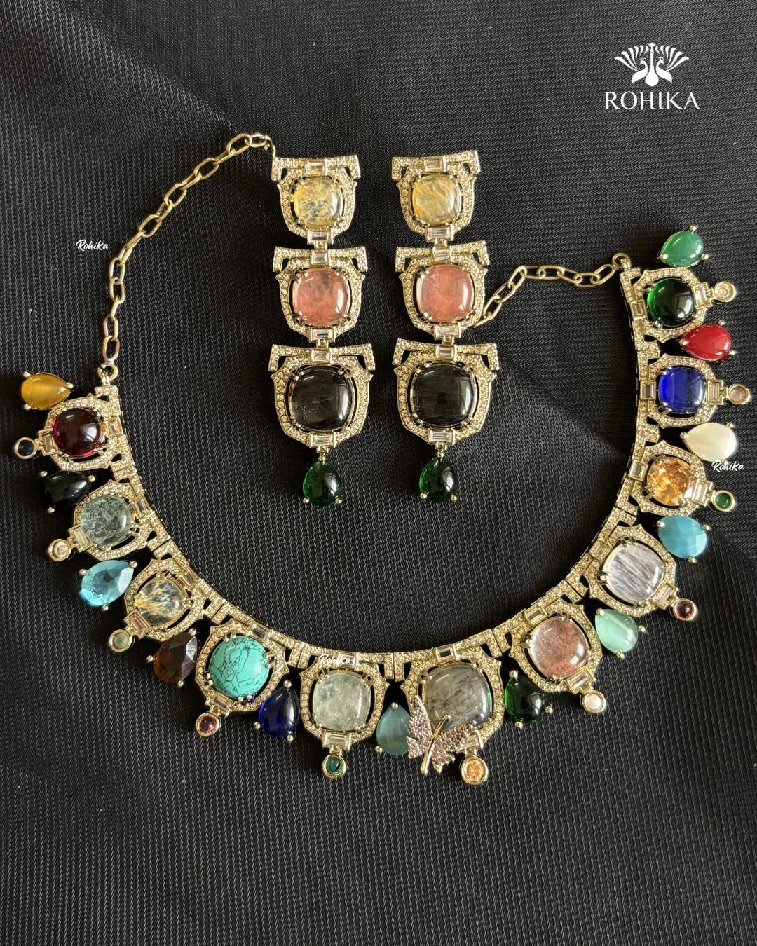 Saabya inspired fusion necklace set (SS021) - Multi colour