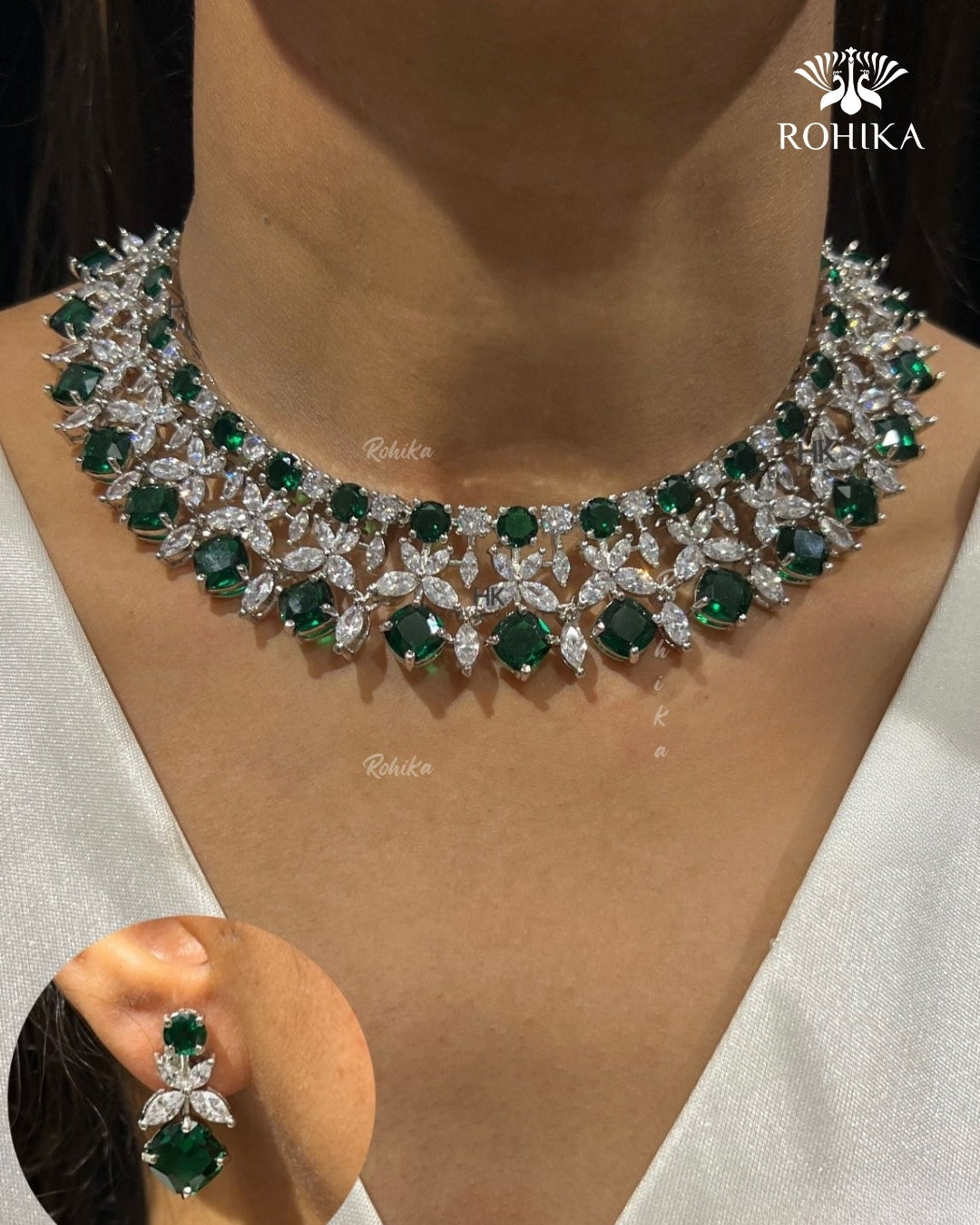 Ramona American Diamond Necklace - Green