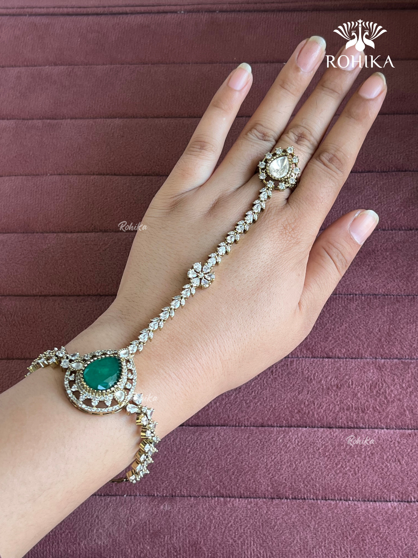 AD kundan haathphool (HP020) - Dark Green