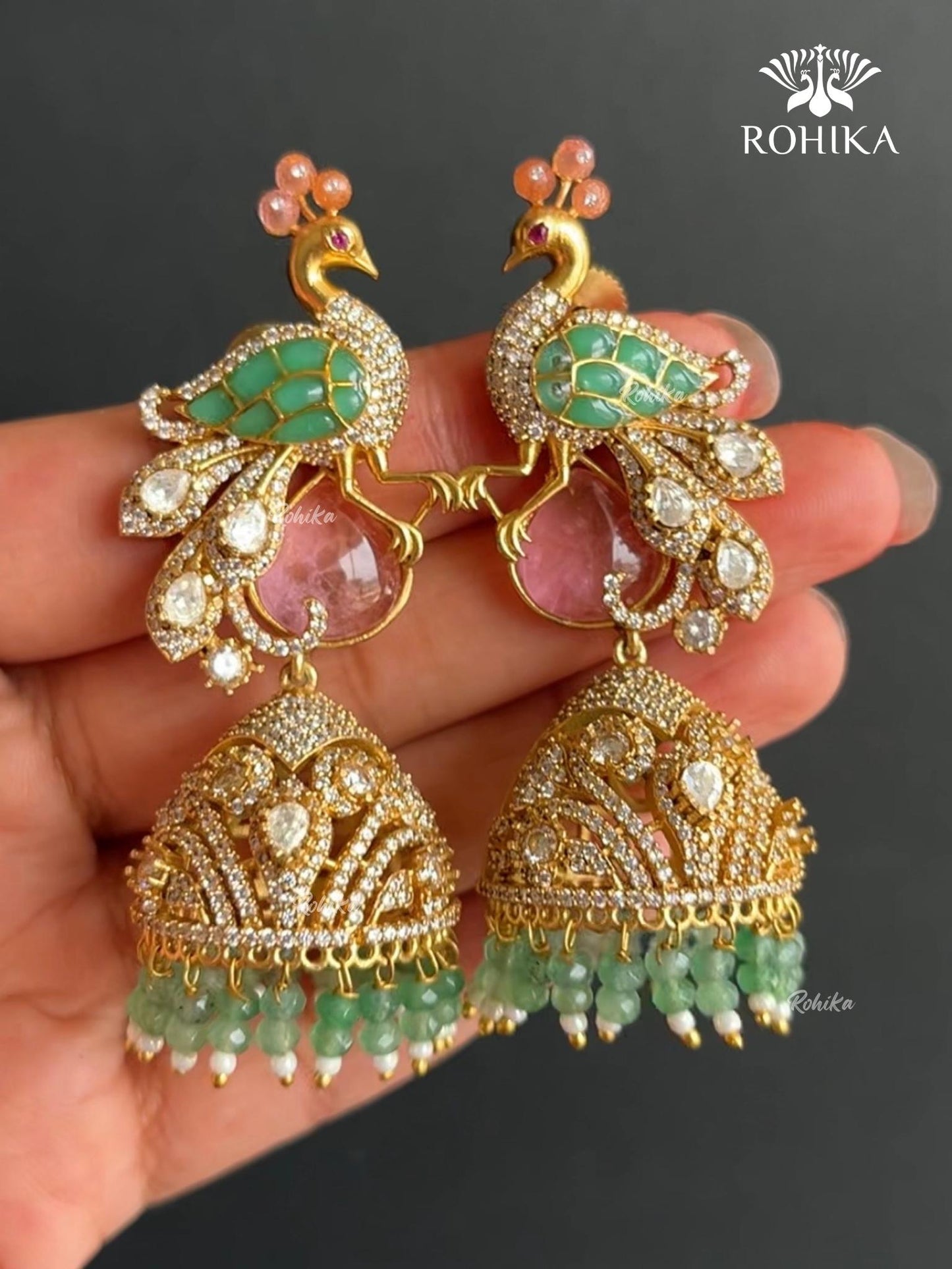 Kanishka Kundan Earrings -Pink And Mint Green