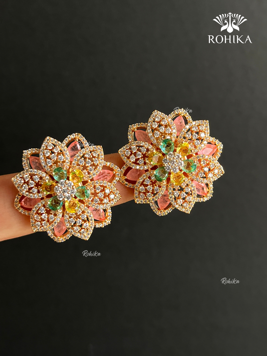 Janaki American Diamond  CZ Stud Earrings - Peach
