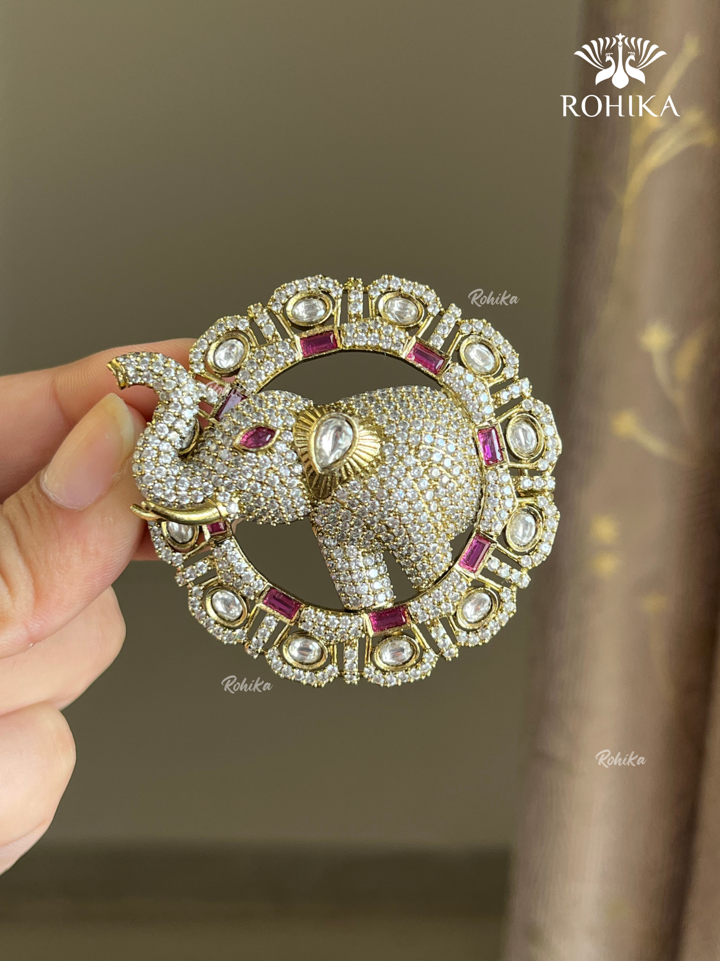 Polki Kundan Brooch (BR-020) - Ruby Red