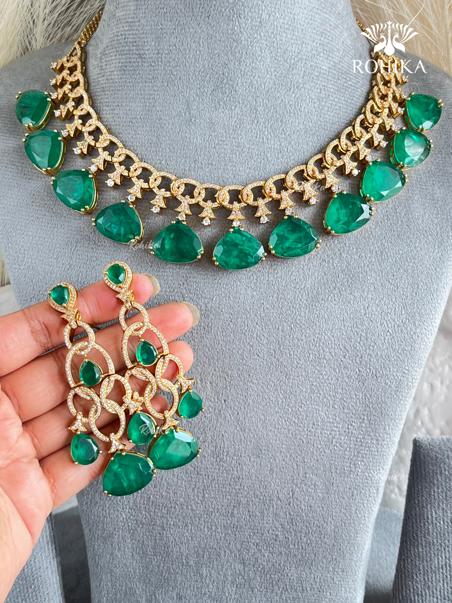 Amy Doublet Necklace Set - Green