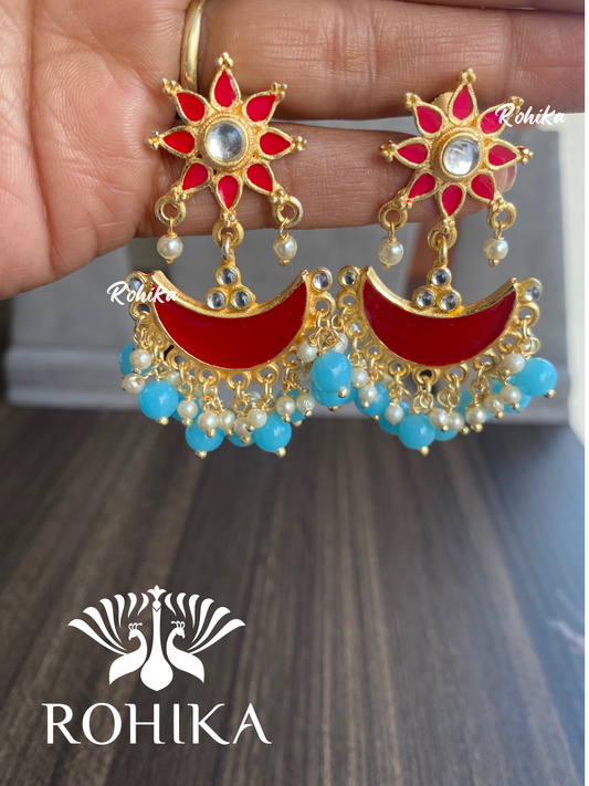 Preeti  beautiful earrings-Red and  blue