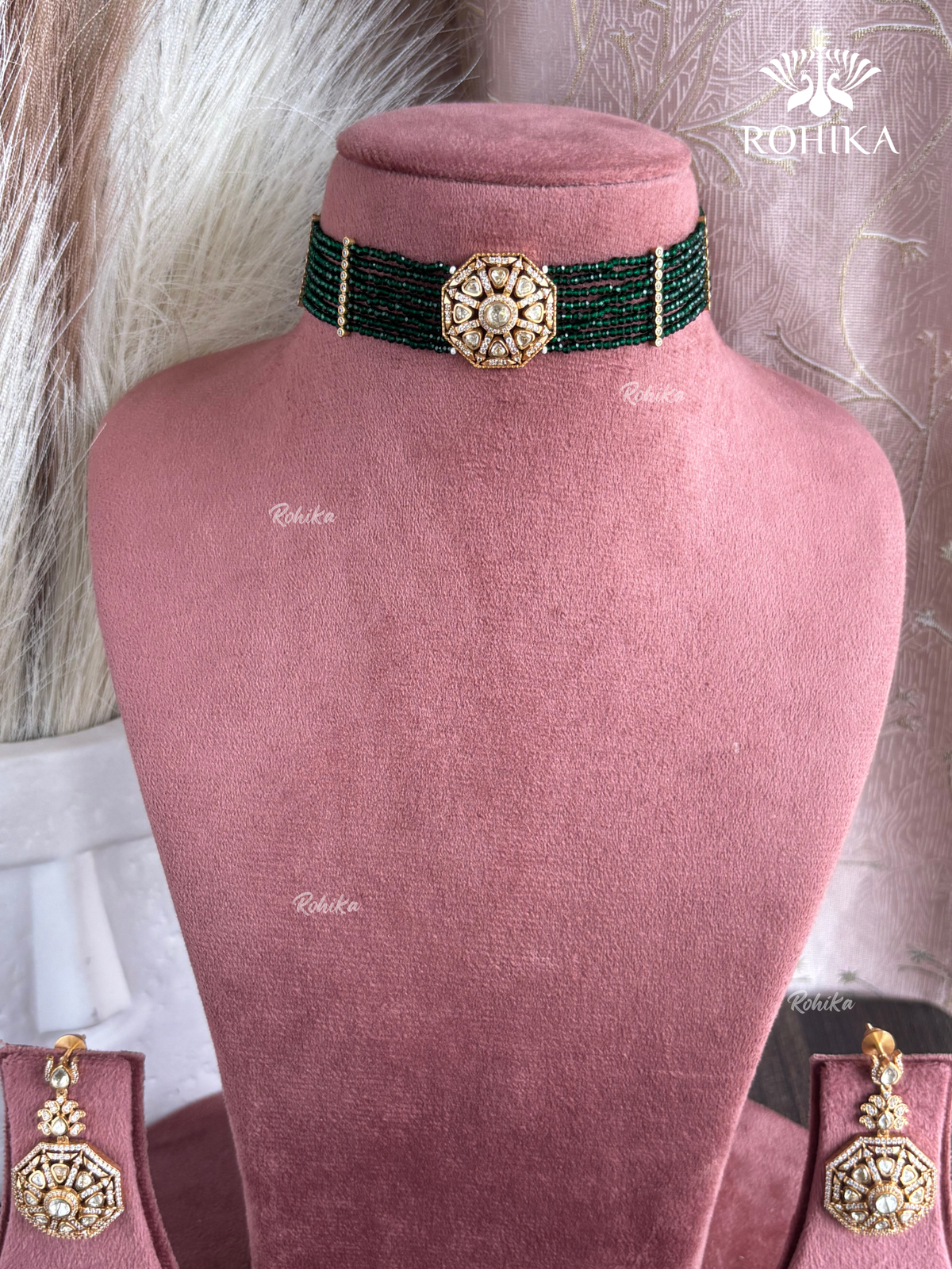 Inika Moisanite Choker Set - Dark Green