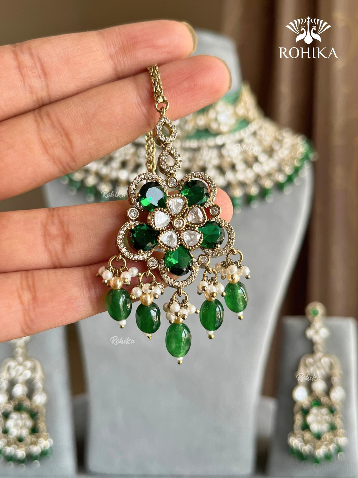 Nivaan Polki Kundan Bridal Choker Set - Green