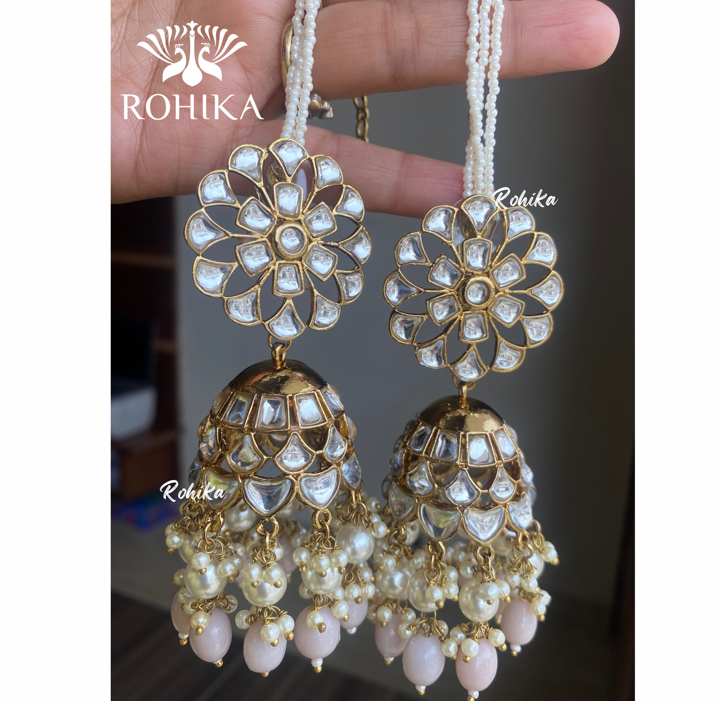 Fiza jhumka bali earrings  -Beige