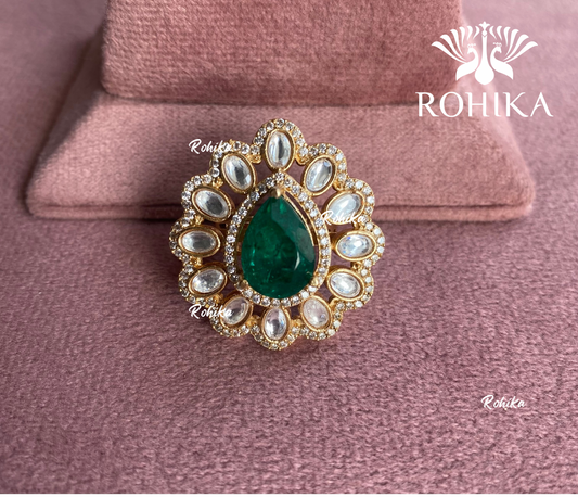 Angana polki kundan ring  (SG-049) - Dark green